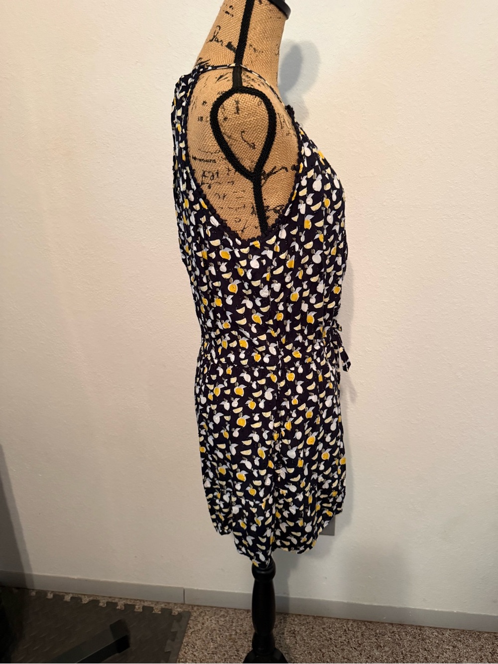 LOFT lemon print black romper with halter straps size Large petite - Picture 7 of 10